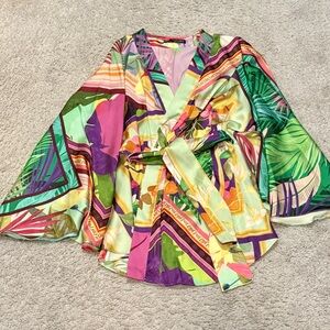Zara Multicolor Tropical Wrap Tunic